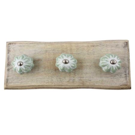 Sage Green Flower Medium Ceramic Melon Wooden Hook